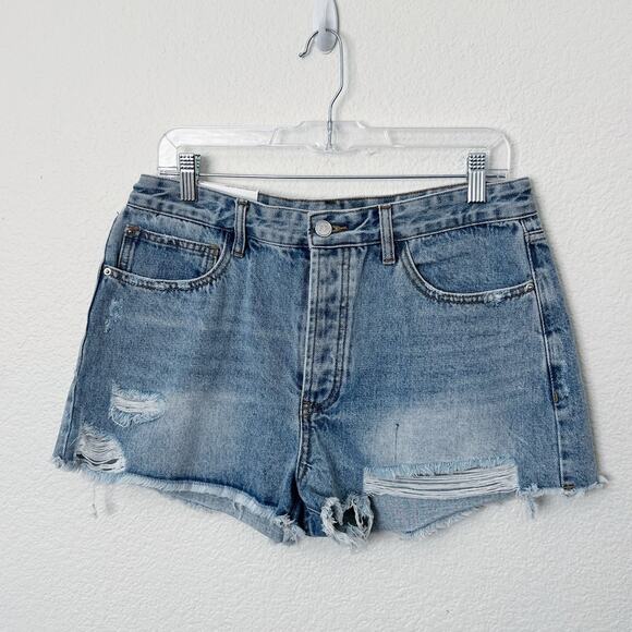 [Rachel Parcell] High Rise Dark Wash Denim Distressed Shorts NWT Button Fly 29 - Picture 1 of 12